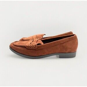 Soda Women’s Shoes Slip On Chunky Mid Heel- size 7 Cognac/ brown  Suede Loafers